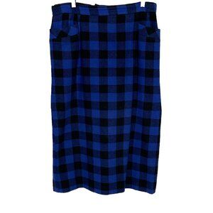 VTG Diane Von Furstenberg Wool Blend Pencil Skirt Sz 16 blue black check buffalo